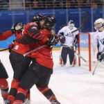 Canadian Ladies celebrate goal against the USA at Pyeongchang2018