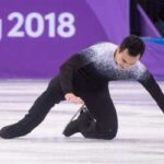 Patrick Chan falls during Mens competition at PyeongChang 2018