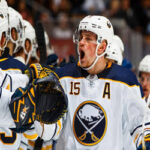 buffalo sabres celebrating third period goal against the leafs