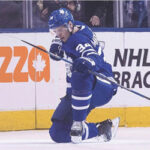auston matthews celebrates after scoring in game 5 against the bruins