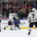 chicago blackhawks celebrate goal against st louis