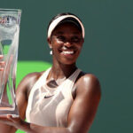 sloane stephens holds trophy after winning miami open