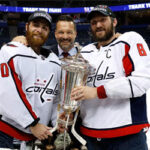 alex ovechkin with the prince of wales trophy after winning game 7 in eastern conferance finals