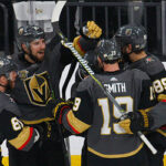 vegas golden knights celebrate after winning game 1 in the stanley cup finals