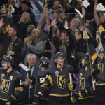 vegas golden knights celebrate after winning game 5 and taking 3-1 lead in series against winnipeg jets