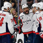 washington capitals celebrate after defeating the golden knights 3-1 in game 2 of the stanley cup finals