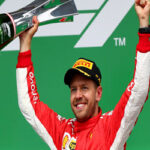Sebastian Vettel celebrating after winning the Canadian Grand Prix at the Circuit Gilles-Villeneuve