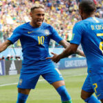 brazils neymar celebrates after scoring late in the match against costa rica