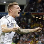 germany's toni kroos celebrates after scoring late in stoppage time