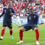 kylian mbappe celebrates after scoring the winning goal in thier match against peru