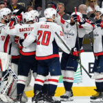 washington capitals celebrating after game 2 victory in stanley cup finals