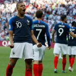 france's Kylian Mbappe celebrates after scoring two goals and helping france to defeat argentinia