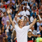 denis shapovalov celebrates in from of the crowds after defeating Fabio Fognini to advance to the third round at the rogers cup