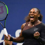 serena williams celebrates after defeating Magda Linette to advance to the second round at the2018 us open