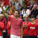 daniel nestor waves to crowds at the coca-cola stadium in toronto after and partner Vasek Pospisil lost to the dutch team