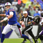 josh allen lines up a pass during during the las angeles chargers game