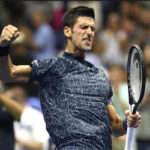 novak djokovic celebrates after winning the quarterfinals against john millman