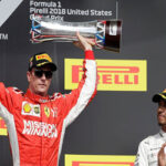 Ferrari's Kimi Raikkonen celebrates after winning the Formula One U.S. Grand Prix at the Circuit of the Americas on Sunday in Texas, his first since 2013