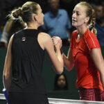 Karolina Pliskova advances to WTA semifinals after defeating Petra Kvitova in two sets yesterday in Singapore