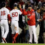 boston red sox celebrate after winning game 2 against houston in the al championshipp series on sunday
