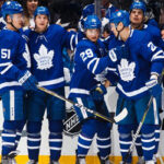 Andreas Johnsson is congratulated after scoring a first period hat trick on saturday night against the philadelphia flyers