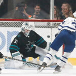 Kasperi Kapanen scored the first of his two goals last night against the San Jose Sharks