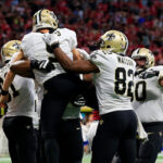 new orleans saints celebrate after overtime win against the atlanta falcons on thursday night