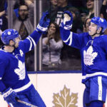 john tavares high fives mitch marner after his goal last night against the new york rangers in toronto at the scotiabank arena