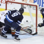 bryan little scores the winning goal in last nights game against the anaheim ducks