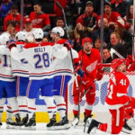 montreal canadiens congratulate branden gallagher after scoring his second period goal last night against the detroit red wings
