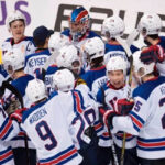 team usa celebrates after defeating russia in the semifinals to advance to the finals at this years world juniors