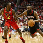 james harden outmoves atlanta's taurean prince on his way to scoring last night against the atlanta hawks.