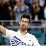 novak djokovic gives a thumbs up to the crowds at the miami open after defeating federico delbonis