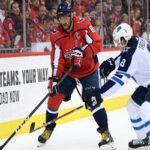 washington capitals captain, alexander ovechkin advances into the jets end zone last night as the caps go on to a 3-1 victory
