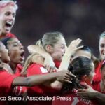 Canada Celebrate Scoring Against New Zealand at FIFA World Cup 2019