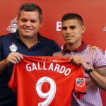erickson gallardo poses with greg vanney, head coach for toronto fc on tuesday during a press conference.