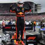 max verstappen stands atop his car in pitlane after winning the german grand prix on sunday in hockenheim, germany