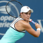 Ashleigh Barty prepares to return service in her match against Maria Sakkari on Thursday at the Western & Southern Open in Cincinnati.