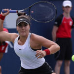 Bianca Andreescu returns service during her two set victory Katie Volynets at the U.S. Open on Tuesday