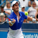 andy murray returns service in his match against richard gasquet on monday at the western & southern open in cinncinati, ohio