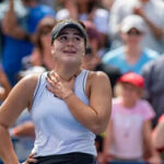 bianca andreescu looks to the crowds after being overcome with emotion after advancing to the finals on sunday at the rogers cup