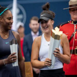 bianca andreescu poses with serena williams during the trophy ceromony after winning the rogers cup final on sunday in toronto, canada