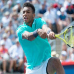 felix auger-aliassime returns service against fellow canadian vasek pospisil during first round play on tuesday at the rogers cup in montreal