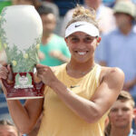 madison keys poses with her trophy after winning the women's final at the western & southern open in cincinnati on sunday