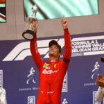 charles leclerc looks to the sky after winnning his first formula one grand prix on a weekend that saw fellow f2 driver anthoine hubert die after a tragic accident