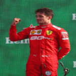 charles leclerc pumps his fist after taking first at the italian grand prix in monza last sunday.