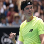 canadian milos raonic pumps his fist after his win against marin cilic of croatia on sunday at the australian open in melbourne, australia.