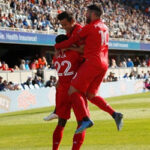 tfc's richie laryea, tsubasa endoh and alejandro pozuelo celebrate together after laryea scored in san jose, california during the second half yesterday against the san jose earthquakes