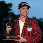 webb simpson poses for the media after wining the rbc heritage on father's day at hilton head in south carolina