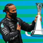 lewis hamilton poses with his trophy after winning his eighth hungarian grand prix on sunday in budapest, hungary